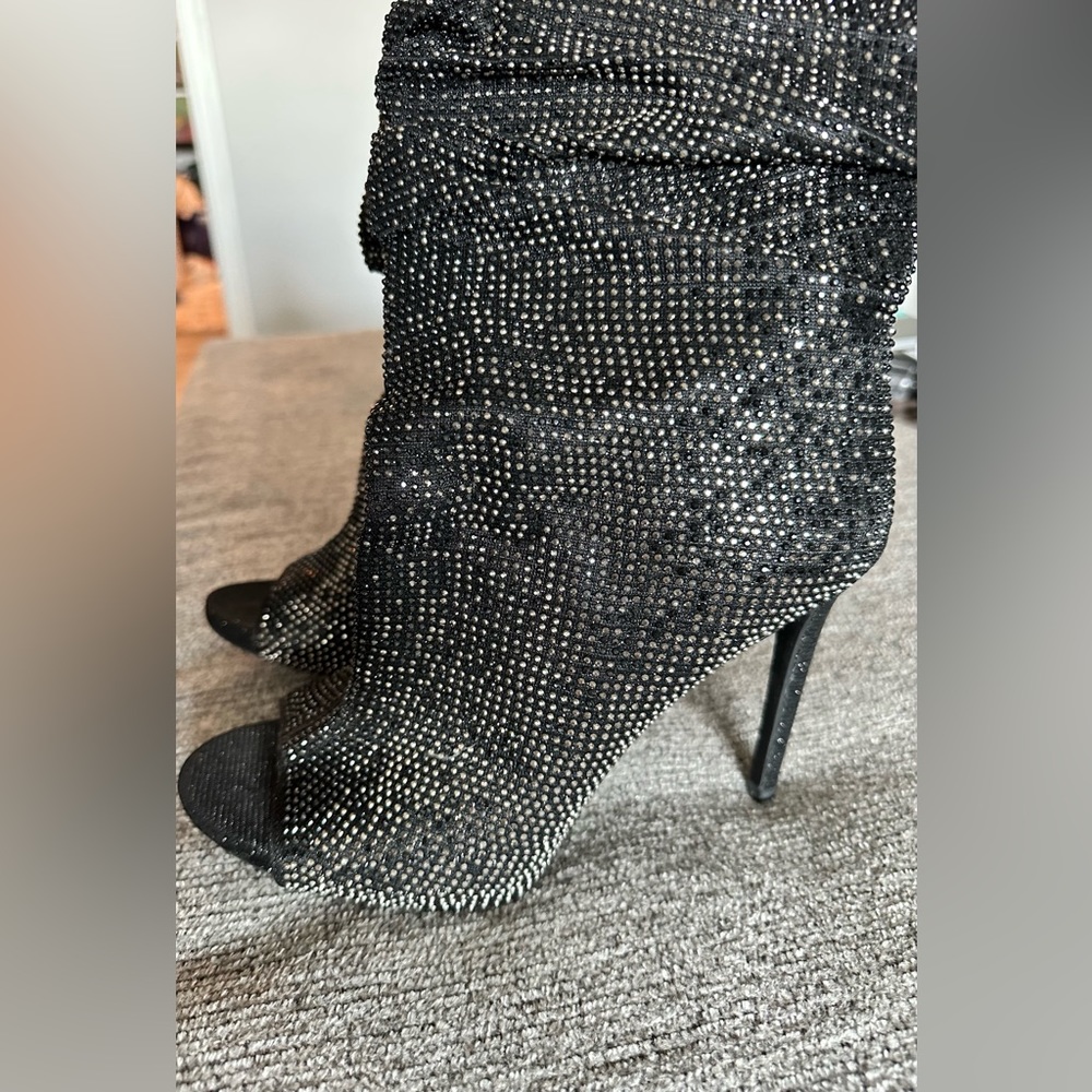 Jessica Simpson Black and silver bling open toe booties